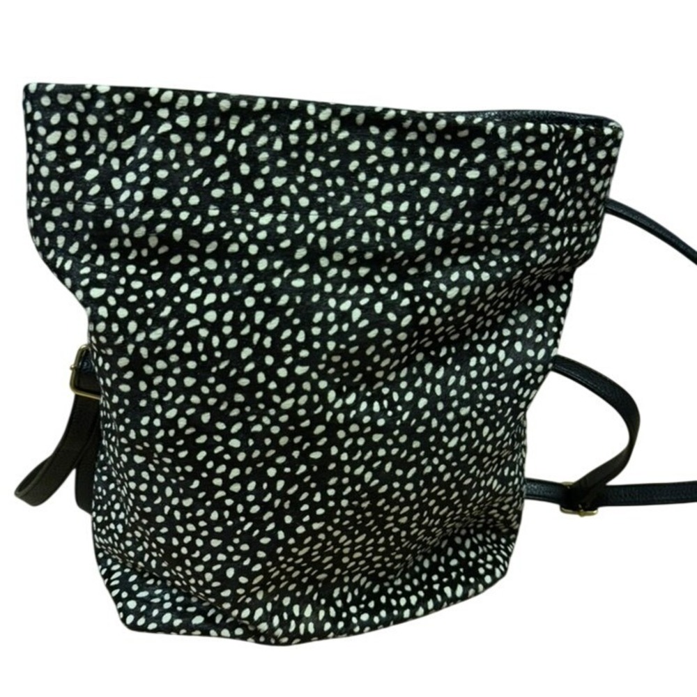 Anthropologie Black White  Print Calf Hair Leather Convertible Backpack Bag